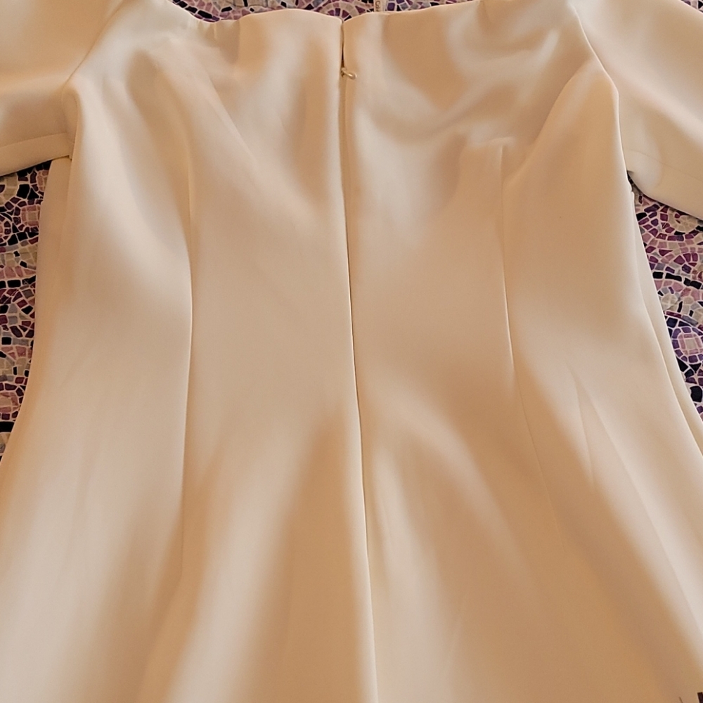 Calvin Klein Off-Shoulder Cream Midi Dress - Picture 5 of 9